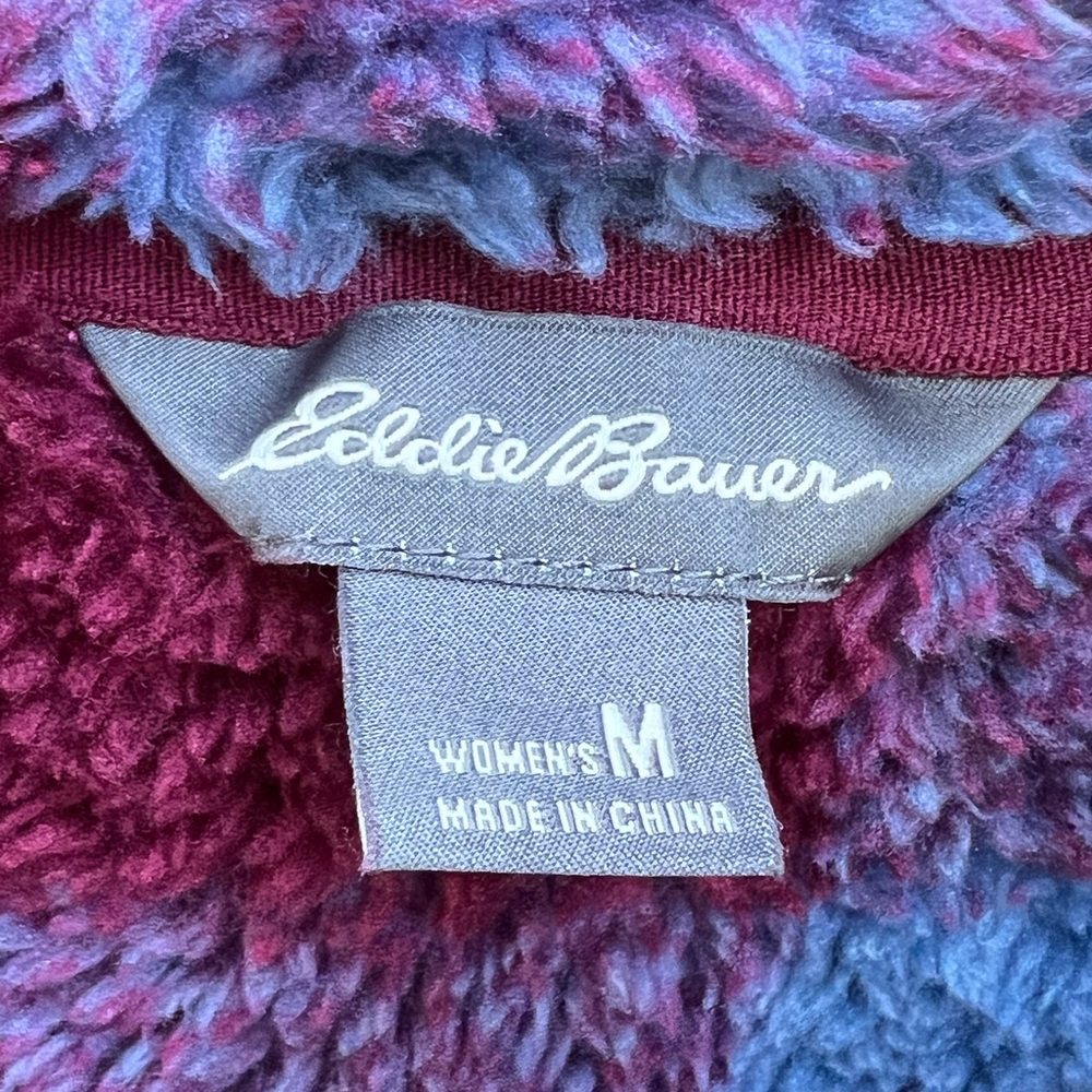 Eddie Bauer Purple Burgundy Plaid Teddy Fleece Jacket size Med - Picture 9 of 12